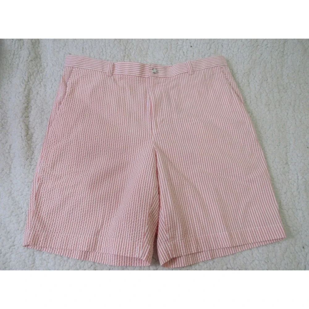 Oxford Golf Mens Size 38 Stretch Orange Flat Front Seersucker Shorts RSVP $85